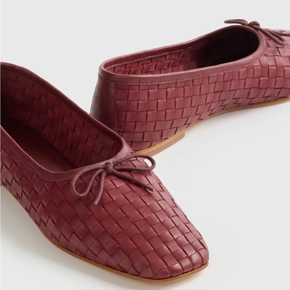 Quince Burgundy Woven Bow Ballet Flats
